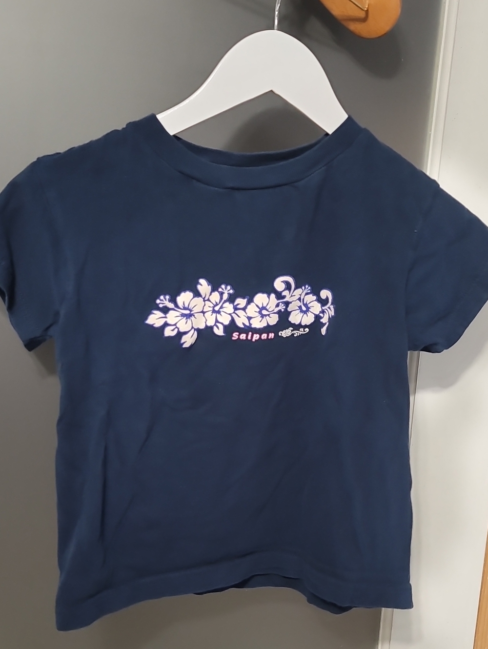 Navy Blue Kids Floral Tee with Pink Hibiscus Graphic